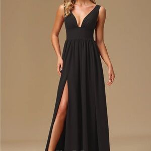 JJs House Black Maxi Dress with Plunge Neckline and Slit